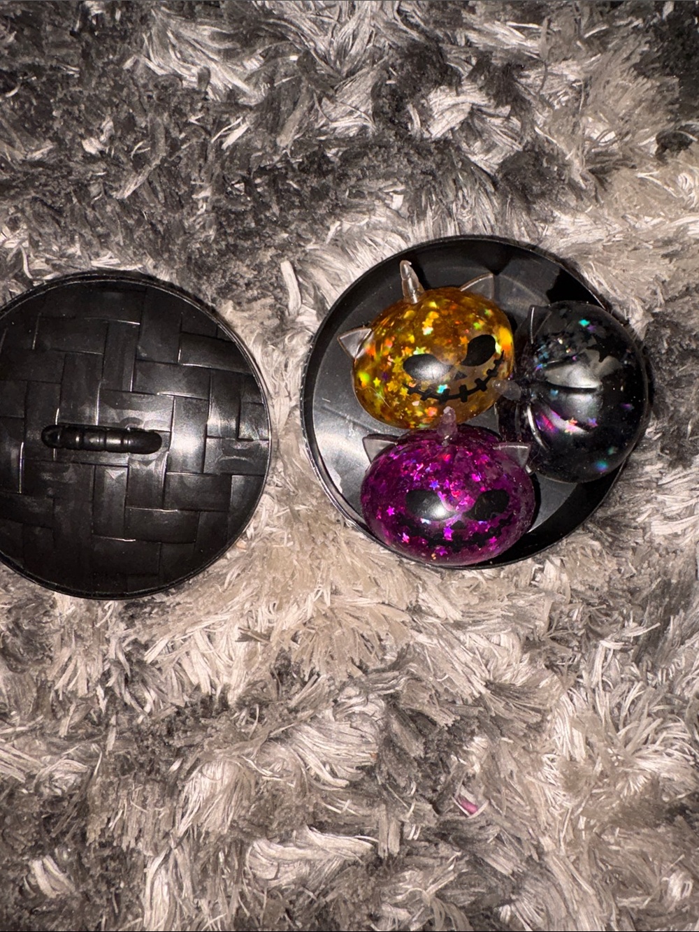 3 Mini Sugar Glitter Pumpkin Squishy Set - Black, Purple, Gold -